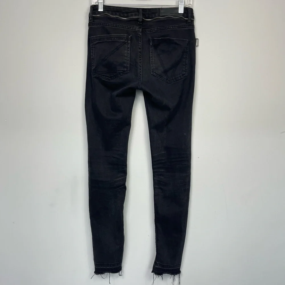Zadig & Voltaire Paris Eva Zip Jeans Raw Released Hem Slim Skinny Black 27 - Picture 8 of 16